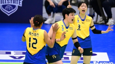 현대건설, 김희진 활약으로 IBK기업은행 완파…여자부 1위 등극