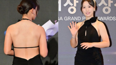 이율린, KLPGA 시상식서 과감한 옆트임·백리스 드레스로 시선 집중