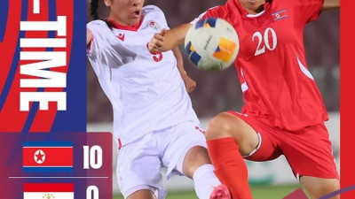 북한 여자 축구, 아시아 최강의 위엄을 다시 한번 입증하며 타지키스탄을 10-0으로 압도 – FIFA 랭킹 9위의 위력적인 경기력으로 아시안컵 본선 진출 청신호